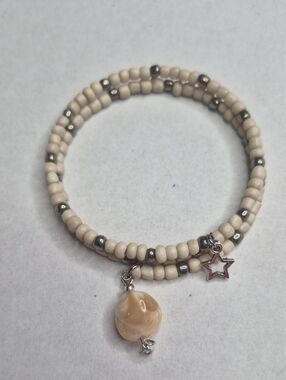Beige Seed Bead Wrap Bracelet with Star Charm Marble Stone
